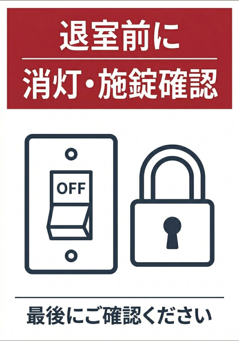 退室前に消灯・施錠確認