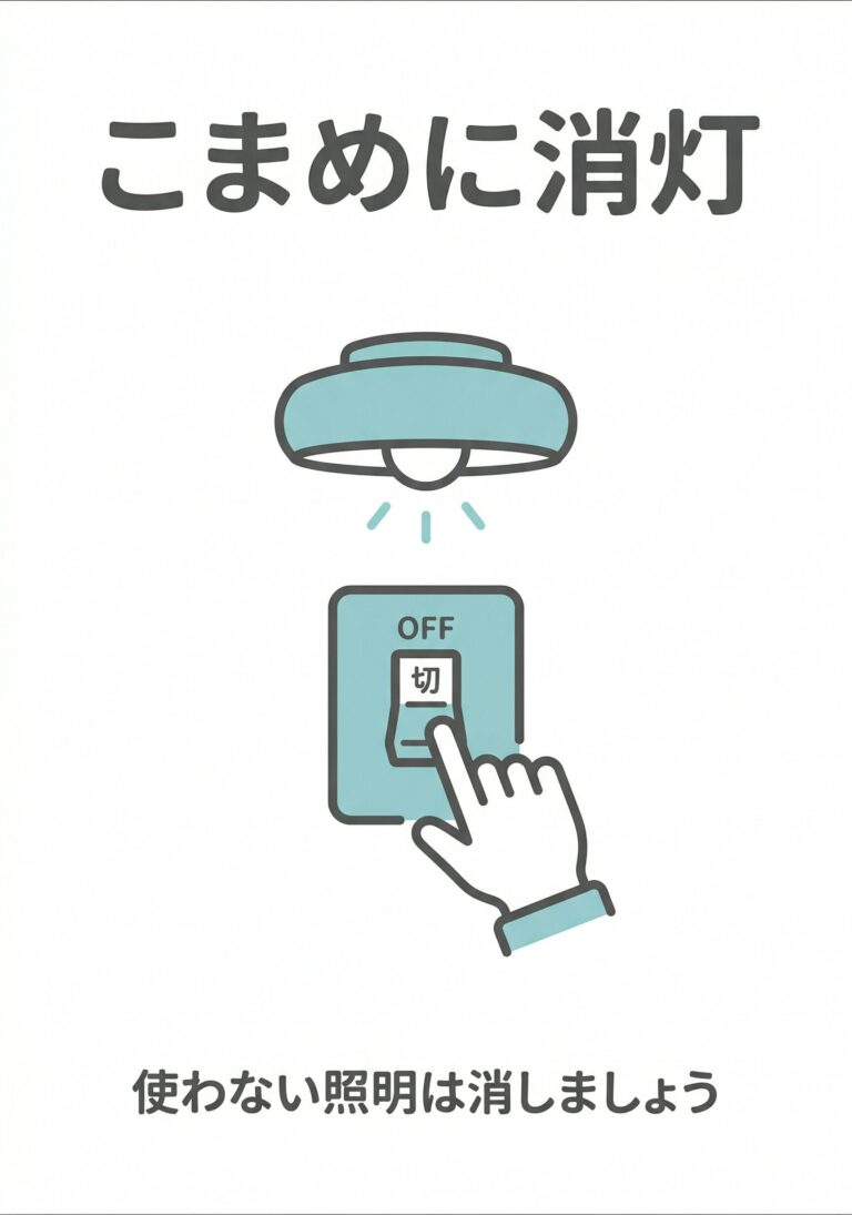 オフィスや公共施設で使いやすい「こまめに消灯」の省エネ張り紙