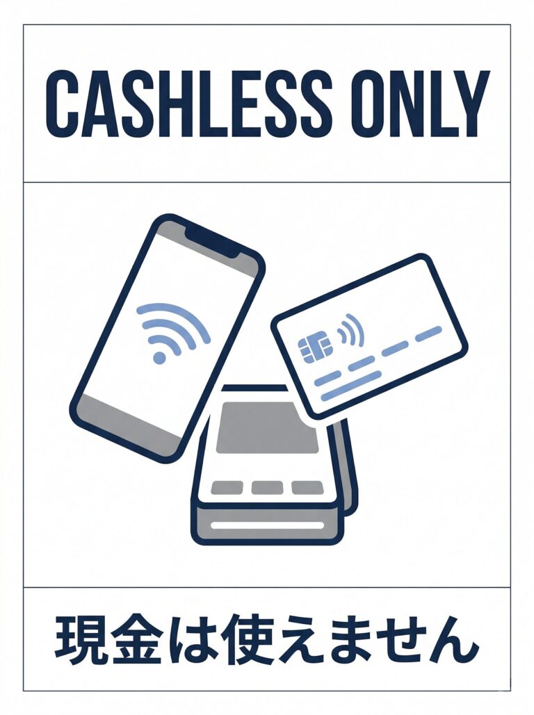 現金は使えませんの英語メイン張り紙｜観光客向け飲食店サイン