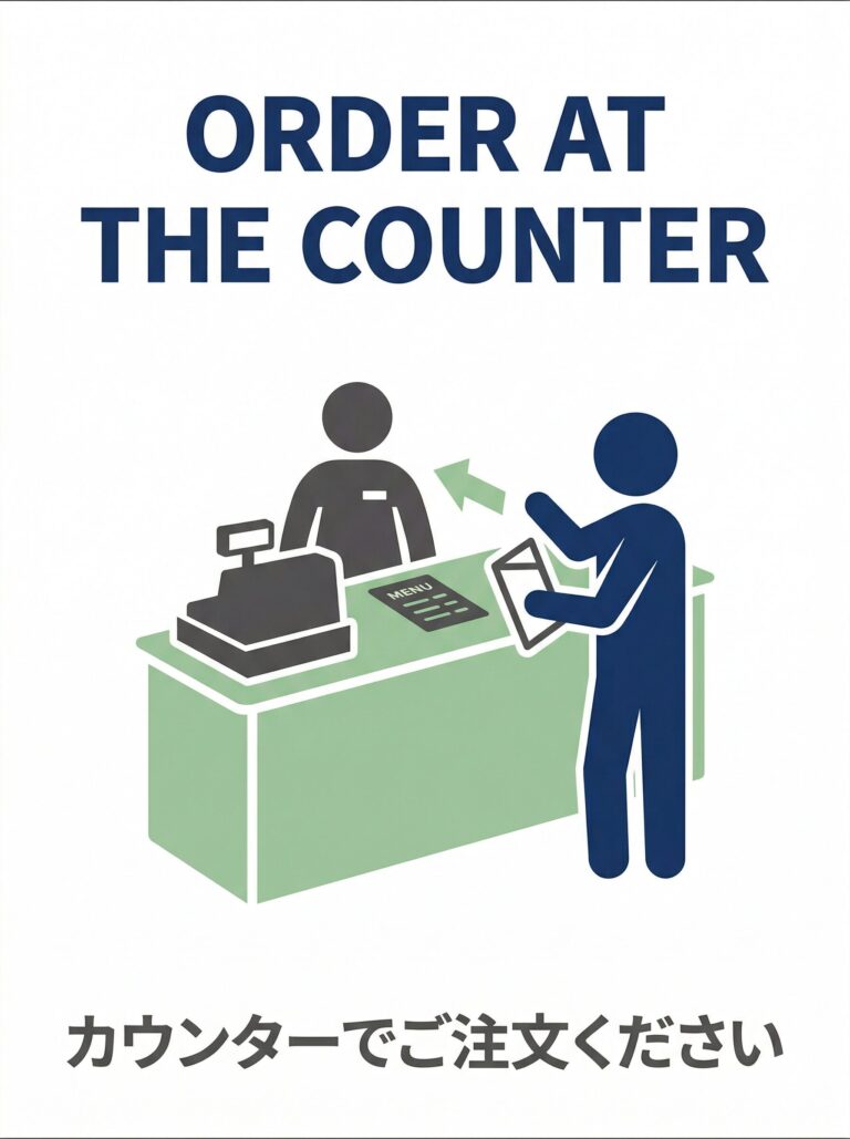 カウンターでご注文くださいの英語メイン張り紙｜観光客向け飲食店サイン