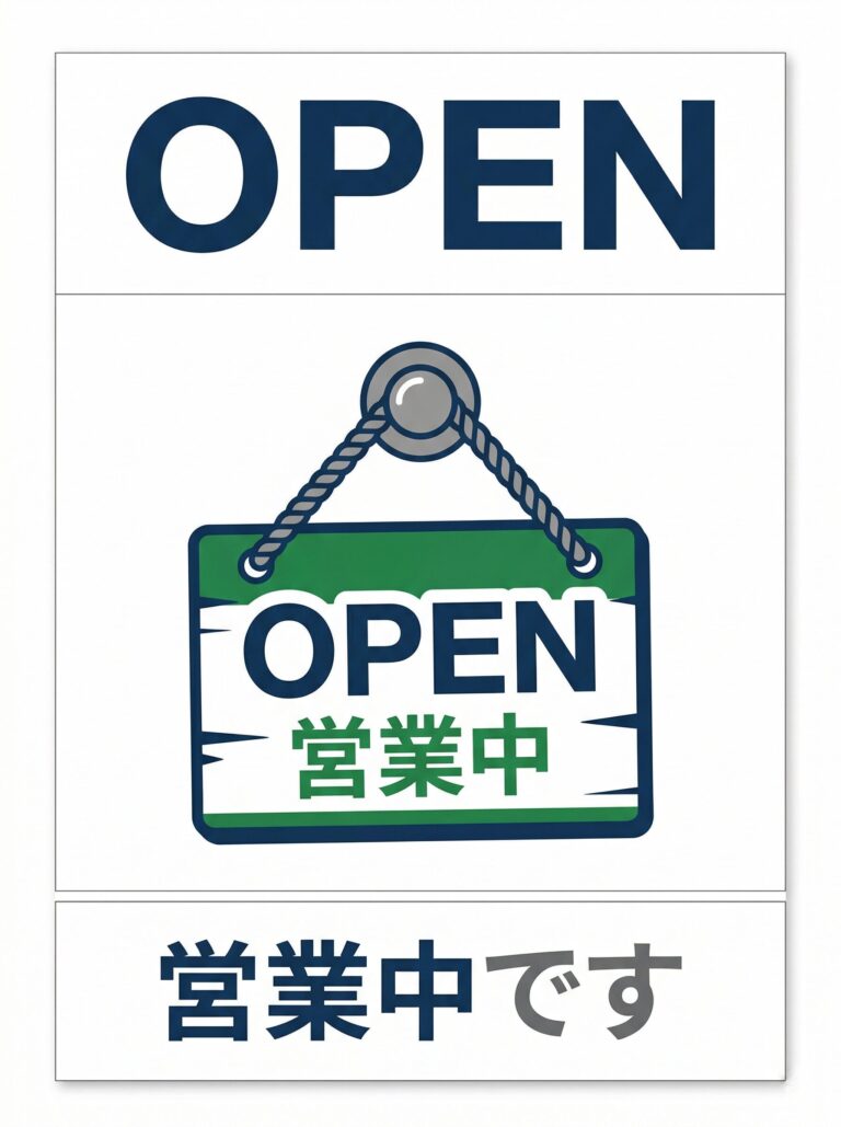 営業中の英語メイン張り紙｜観光客向け飲食店サイン