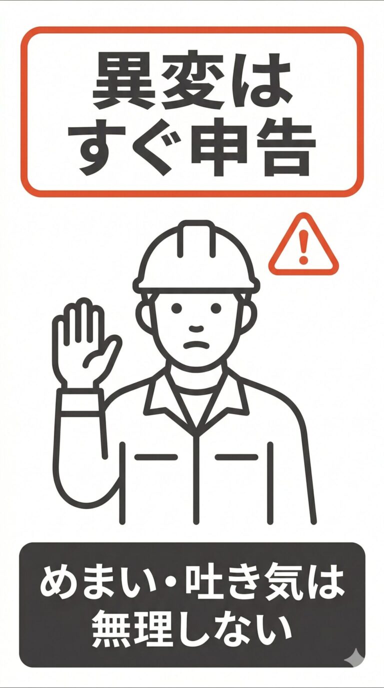 工事現場で使う「異変はすぐ申告」張り紙デザイン