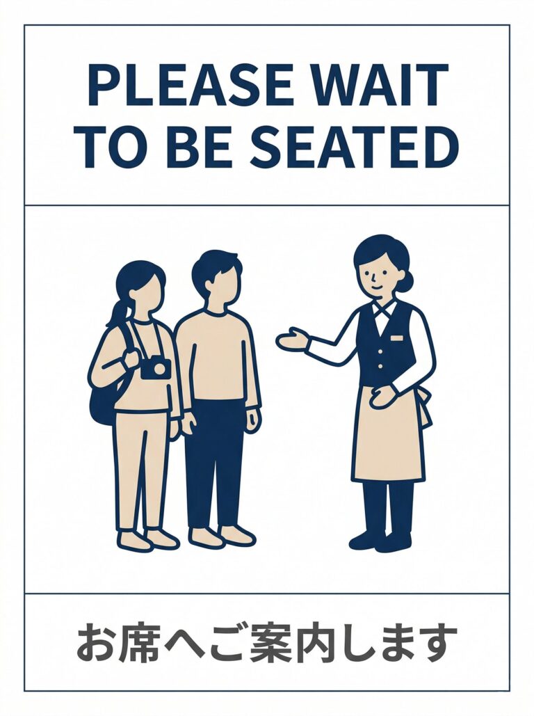 お席へご案内しますの英語メイン張り紙｜観光客向け飲食店サイン