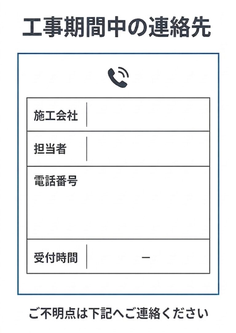 工事期間中の連絡先はこちらテンプレート